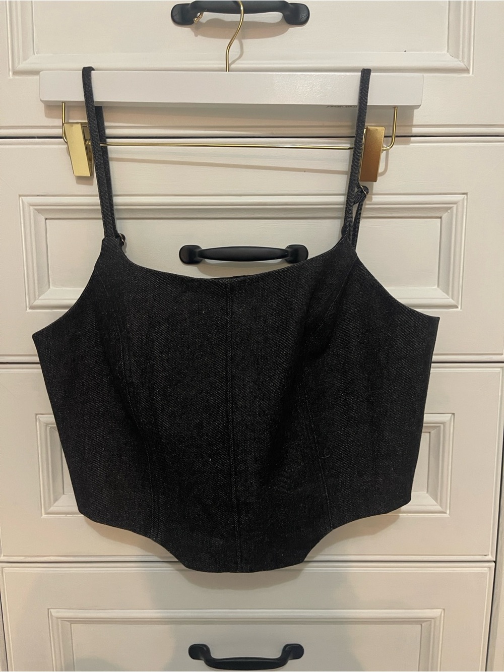 NONchalant Black Denim Cropped Cami Top with Adjustable Straps